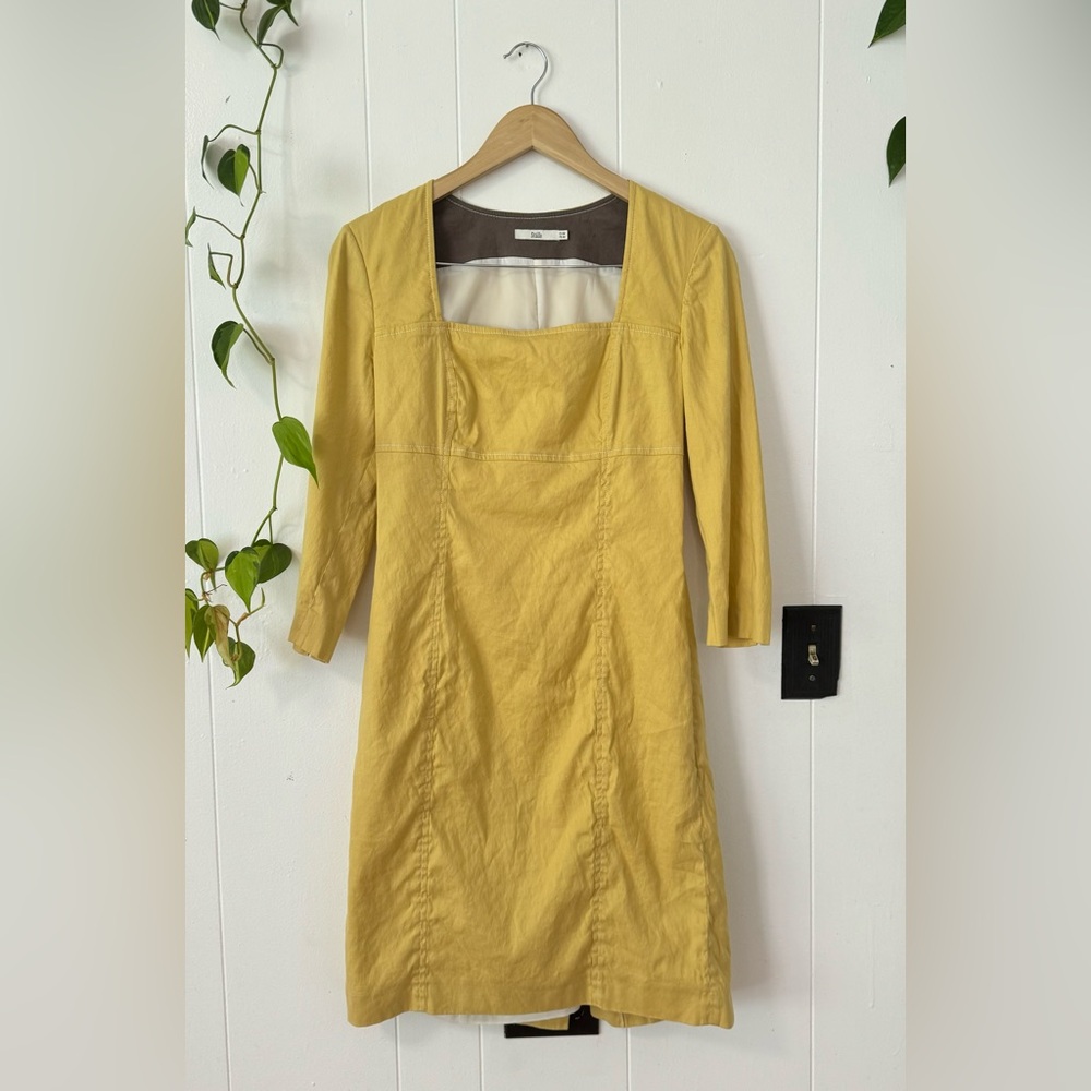 Stills Atelier Butter Yellow Linen Square Neck Dress Size 8 US /  38 EU